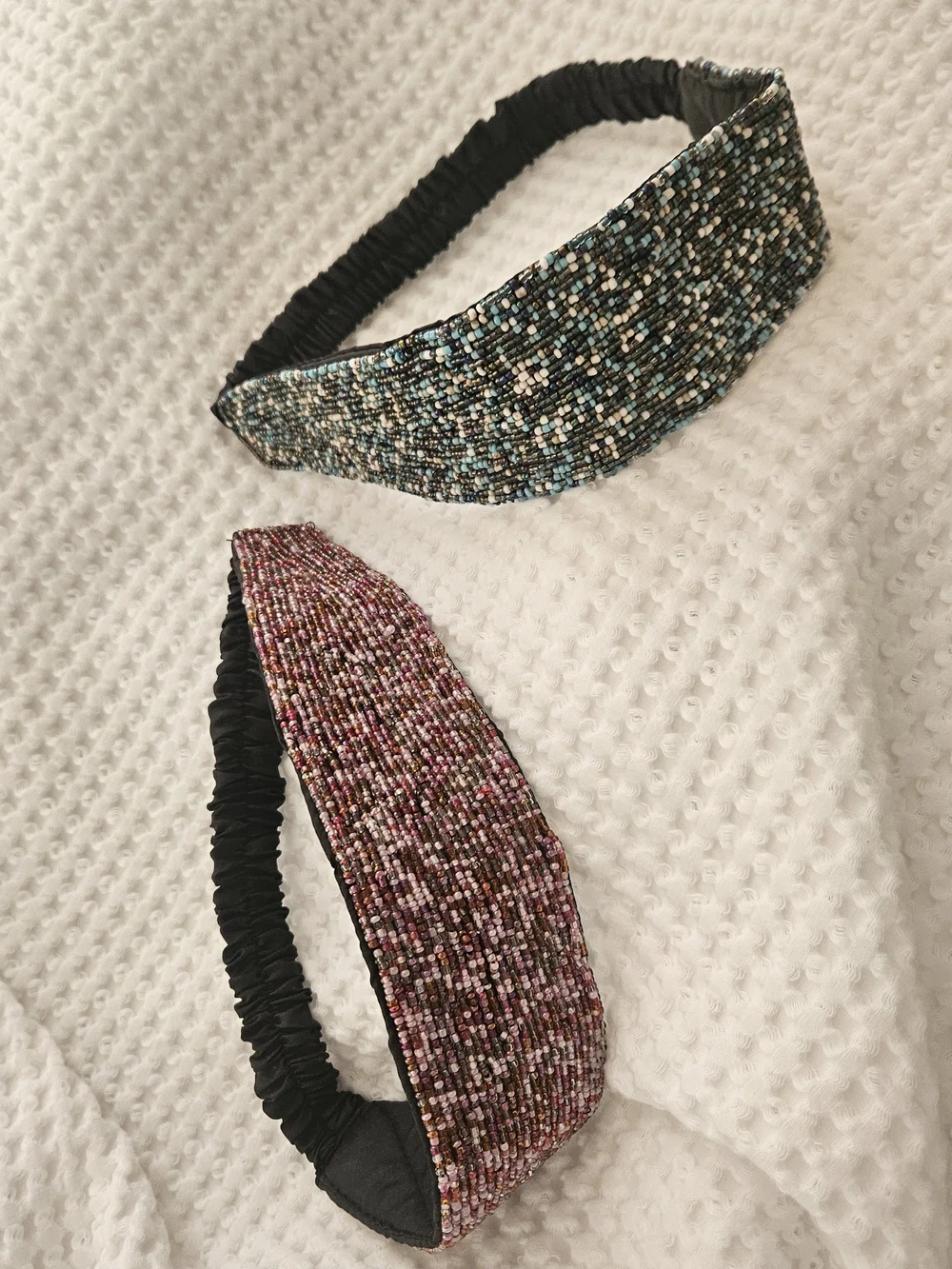 Beaded Wide Headbands - Pink and Teal